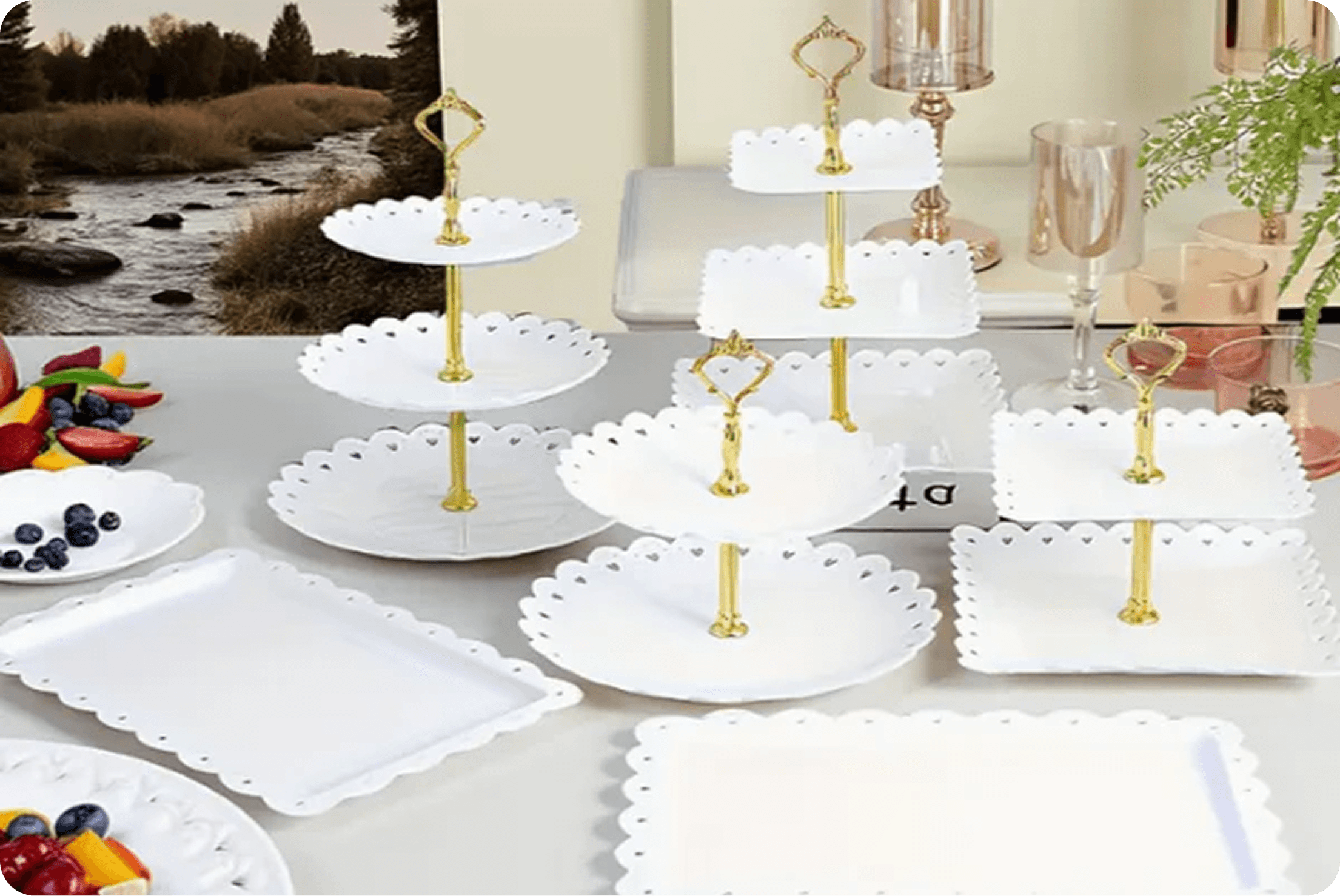 10pc White and Gold Dessert Tier Display